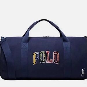 Polo Ralph Lauren Multicolored Unisex Duffle Bag Exterior Side Pocket Navy NWT